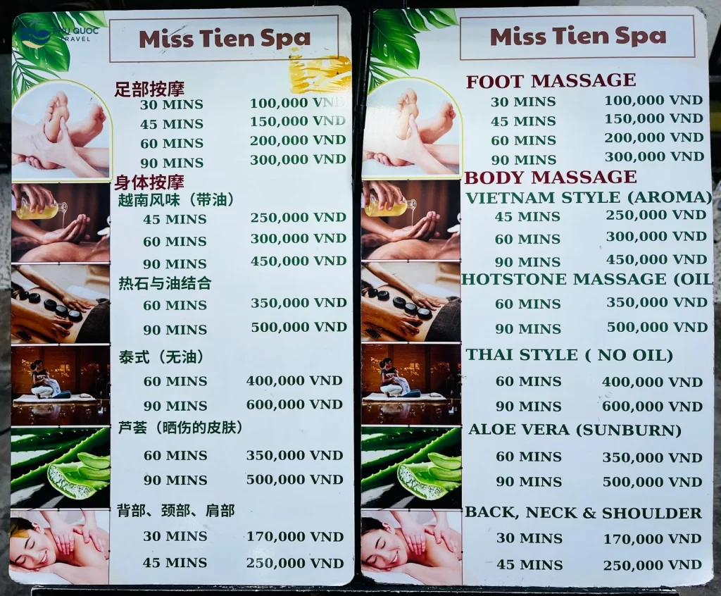 miss tien spa phu quoc night market menu